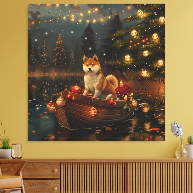 Akita julfestliga resa canvastryck (Insitu (Vardagsrum))