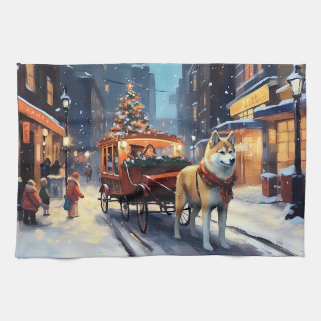 Akita julfestliga säsong kökshandduk (Horisontell)