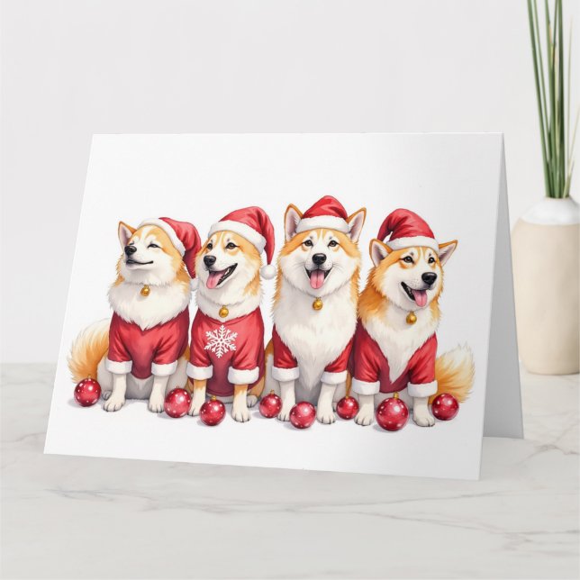 Akita julklänning Santa hatt Kort (Framsida)
