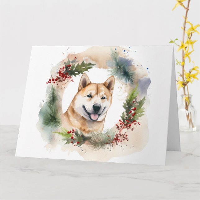 Akita Julkrans Festiva Hundvalp Kort (Gul blomma)