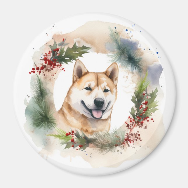 Akita Julkrans Festlig Valp Magnet (Framsidan)