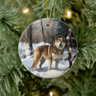 Akita Låt det snöa jul Julgransprydnad Keramik