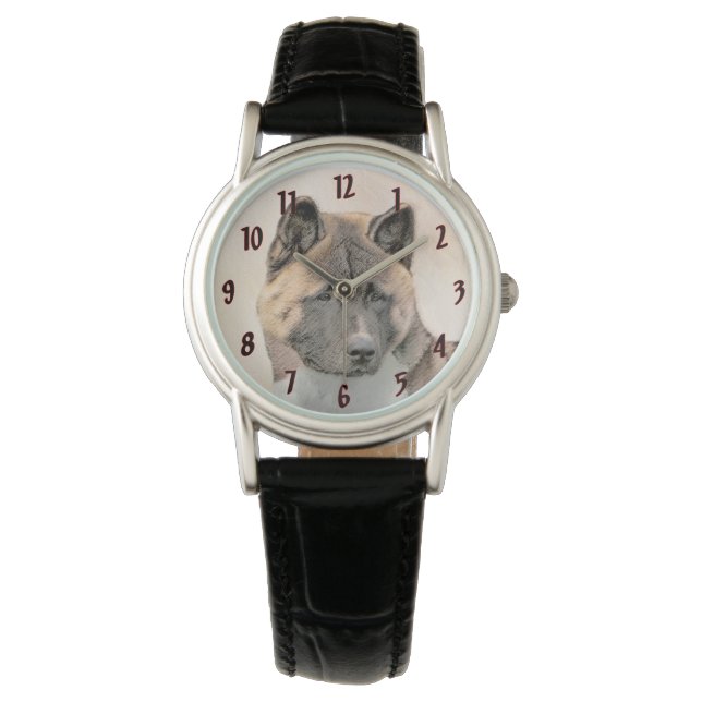 Akita-målning - Söt Original Hundkonst Armbandsur (Framsida)