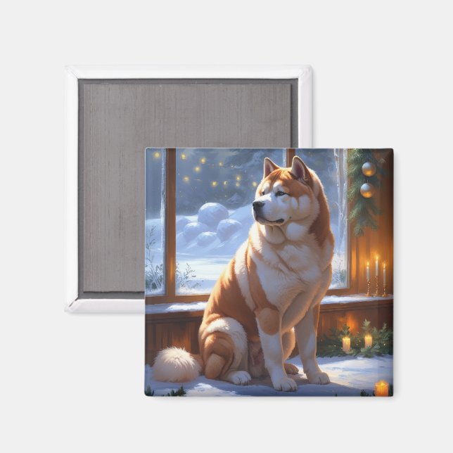 Akita med julbelysning semester magnet (Front/Back)