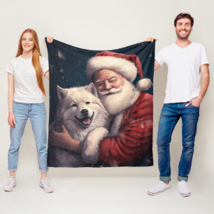 Akita med Jultomten julafton Fleecefilt