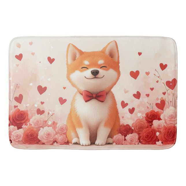 Akita med rosor - Alla hjärtans dag  Badrumsmatta (Framsidan)