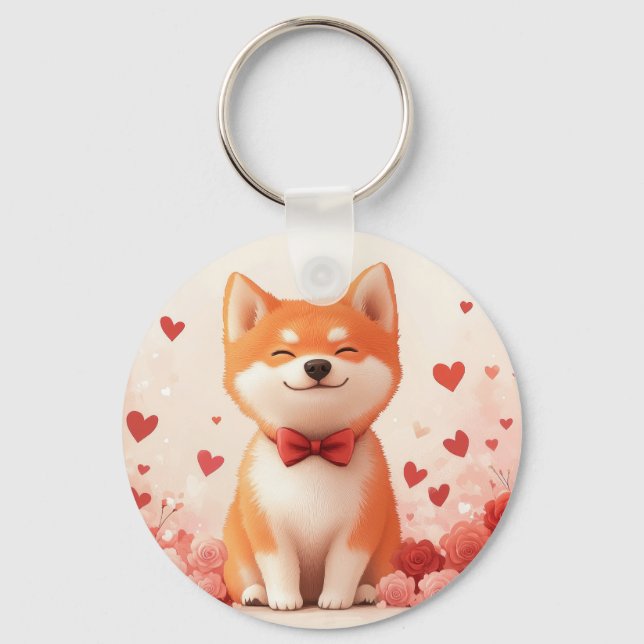 Akita med rosor - Alla hjärtans dag  Nyckelring (Framsida)