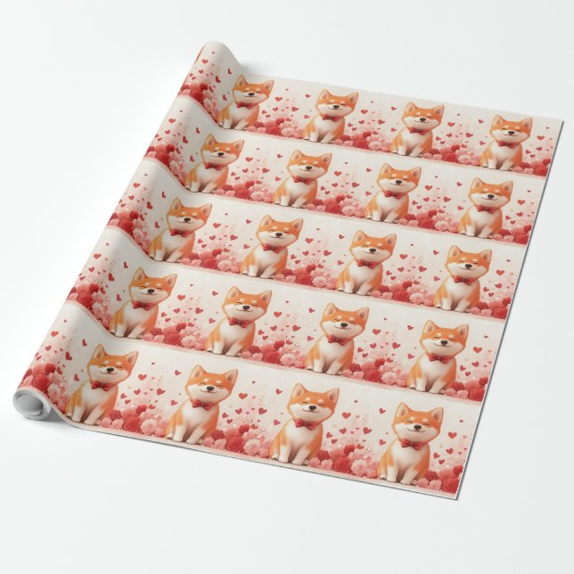 Akita med rosor - Alla hjärtans dag  Presentpapper (Utrullad)