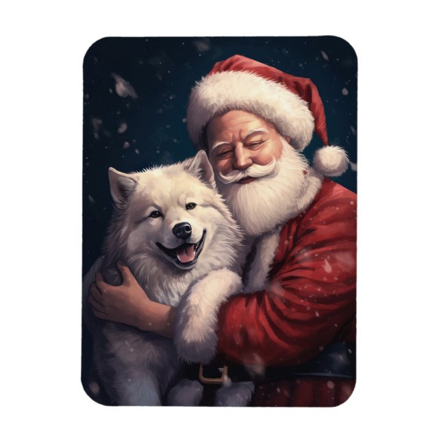 Akita med Tomte Festiv Jul  Magnet (Vertikal)