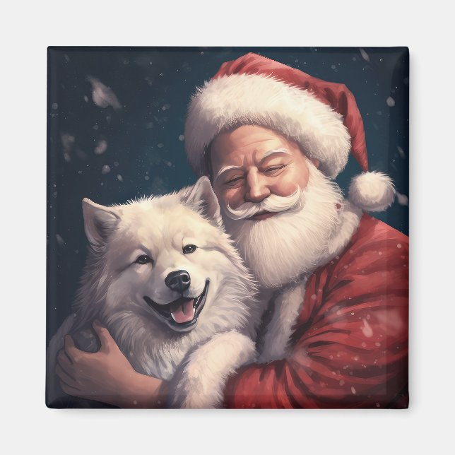 Akita med Tomte Festiv Jul Magnet (Framsidan)