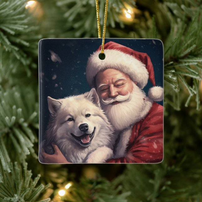 Akita med tomte festlig jul  julgransprydnad keramik (Träd)