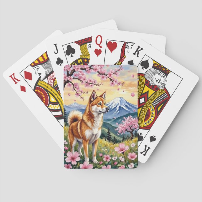 Akita Mountain Sakura Blomsterkonst Casinokort (Baksidan)