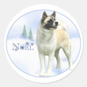 Akita Noel Stickers Runt Klistermärke