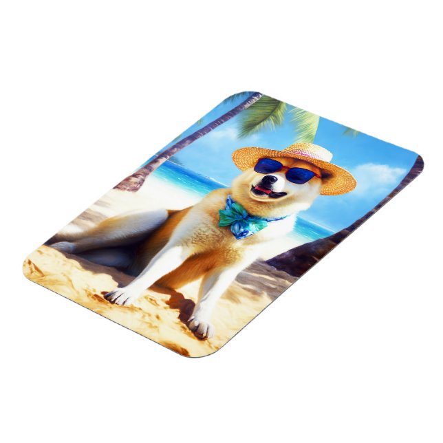 Akita på Beach, sommargåva till hundälskare Gift T Magnet (Vänstra Sidan)