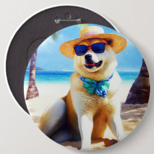 Akita på strand, sommarpresent till hundälskare Pr Knapp