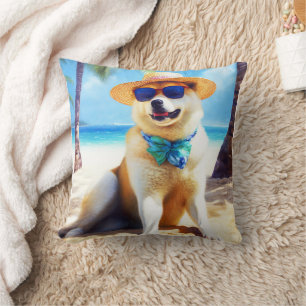 Akita på strand, sommarpresent till hundälskare Pr Kudde