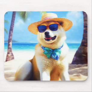 Akita på strand, sommarpresent till hundälskare Pr Musmatta