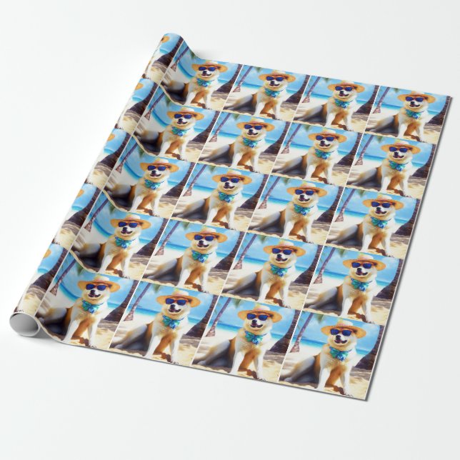 Akita på strand, sommarpresent till hundälskare Pr Presentpapper (Utrullad)