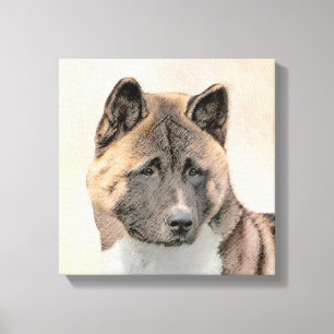 Akita Painting - Cute Original Hund Art Canvastryck