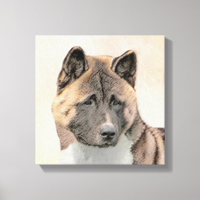 Akita Painting - Cute Original Hund Art Canvastryck (Framsida)