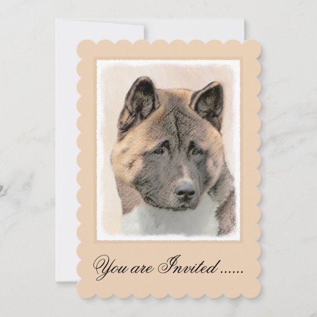 Akita Painting - Cute Original Hund Art Inbjudningar (Framsida)