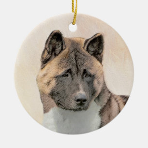 Akita Painting - Cute Original Hund Art Julgransprydnad Keramik