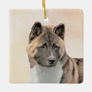 Akita Painting - Cute Original Hund Art Julgransprydnad Keramik