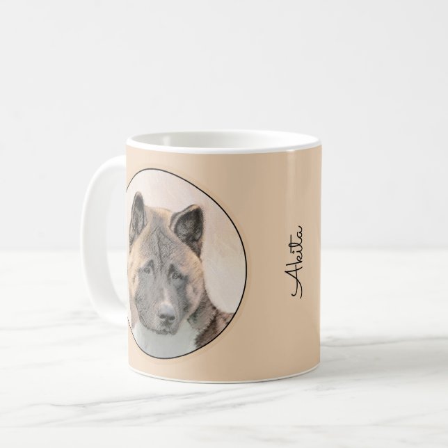 Akita Painting - Cute Original Hund Art Kaffemugg (Framsida vänster)