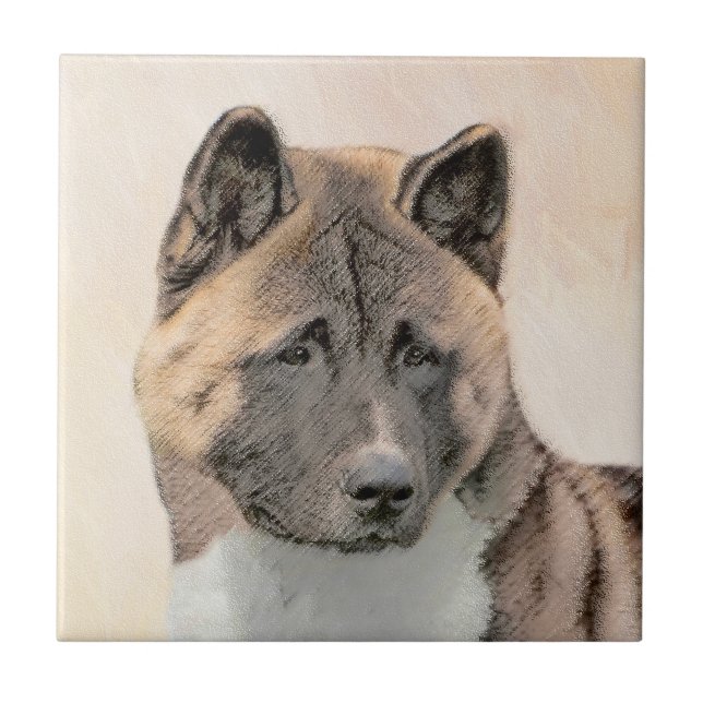 Akita Painting - Cute Original Hund Art Kakelplatta (Framsidan)