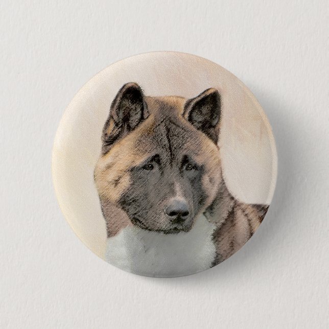 Akita Painting - Cute Original Hund Art Knapp (Framsida)