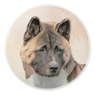 Akita Painting - Cute Original Hund Art Knopp