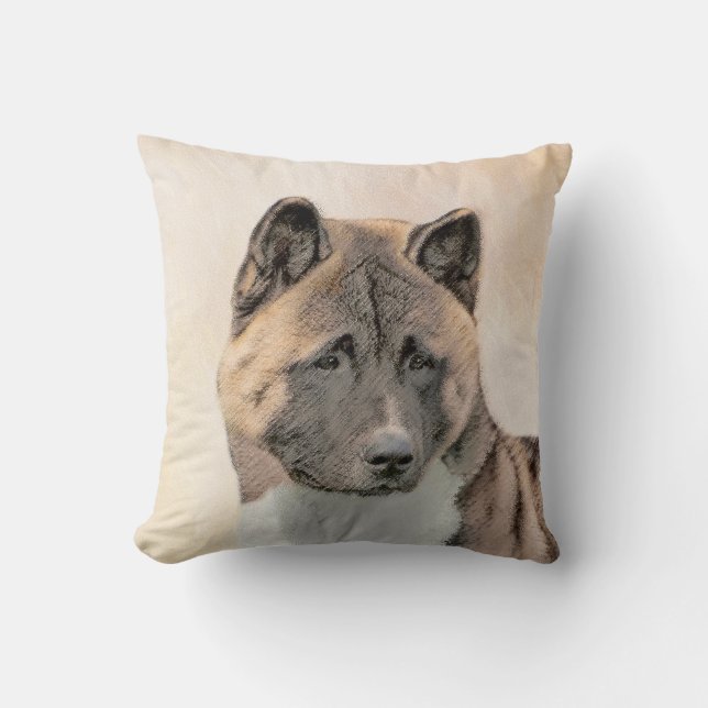 Akita Painting - Cute Original Hund Art Kudde (Framsida)