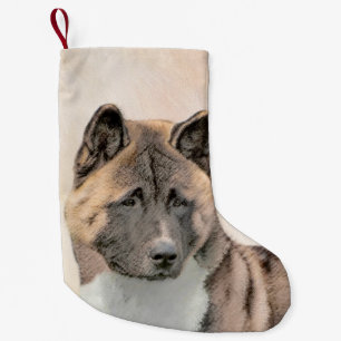 Akita Painting - Cute Original Hund Art Liten Julstrumpa