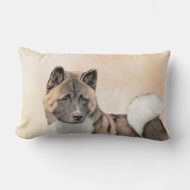 Akita Painting - Cute Original Hund Art Lumbarkudde (Framsida)