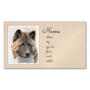 Akita Painting - Cute Original Hund Art Magnetiska Visitkort