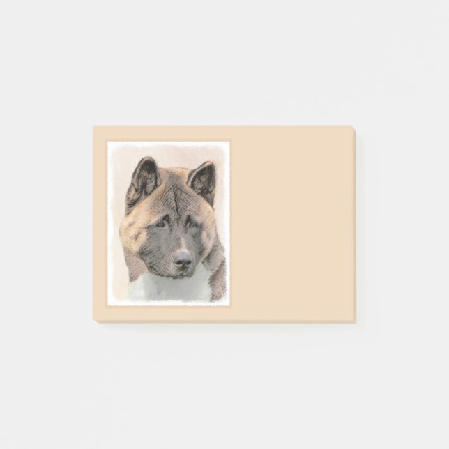 Akita Painting - Cute Original Hund Art Post-it Block (Framsida)