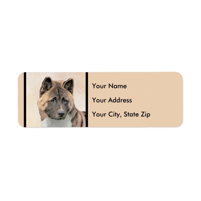 Akita Painting - Cute Original Hund Art Returadress Etikett (Framsidan)