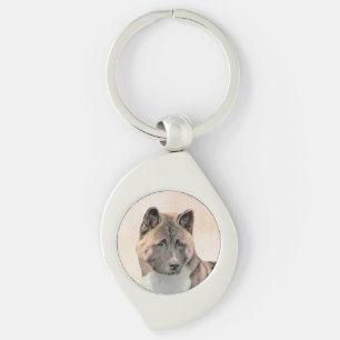 Akita Painting - Cute Original Hund Art Swirl Silverfärgad Nyckelring