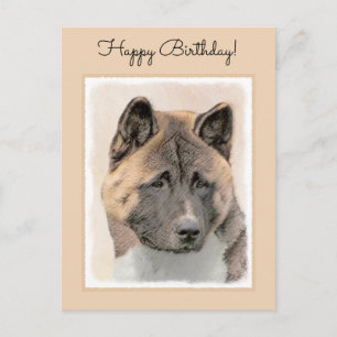 Akita Painting - Cute Original Hund Art Vykort