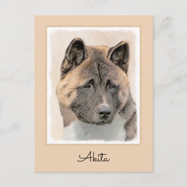Akita Painting - Cute Original Hund Art Vykort (Framsida)