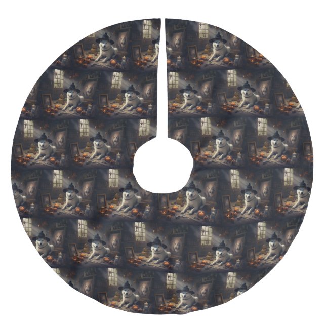 Akita Pumpa Halloween Skräckinjagande Julgransmatta Borstad Polyester (Framsidan)