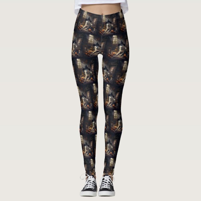 Akita Pumpa Halloween Skräckinjagande Leggings (Framsida)