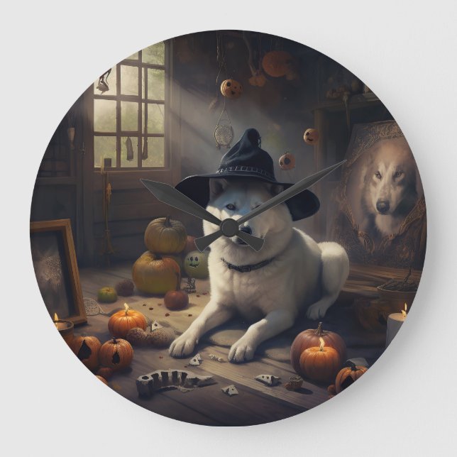 Akita Pumpa Halloween Skräckinjagande Stor Klocka (Framsida)