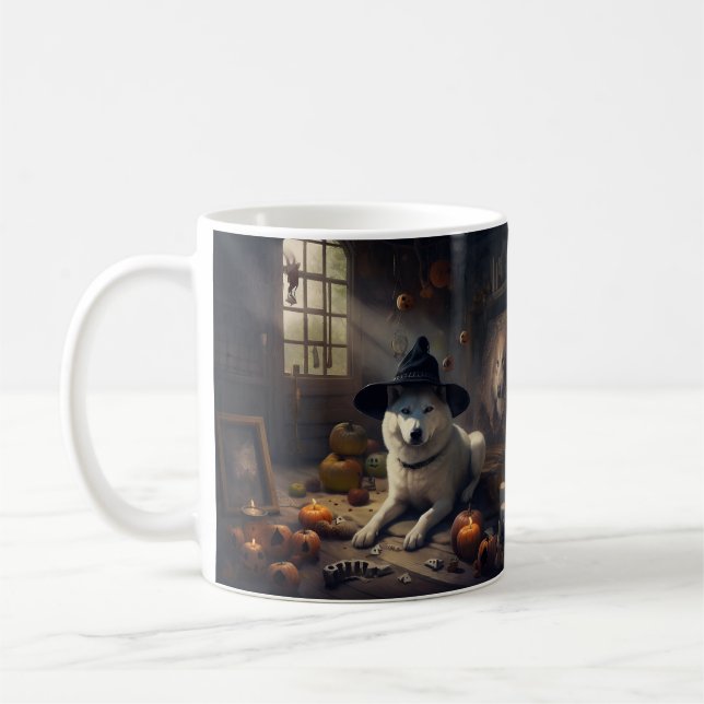 Akita Pumpkins Halloween Scary Kaffemugg (Vänster)