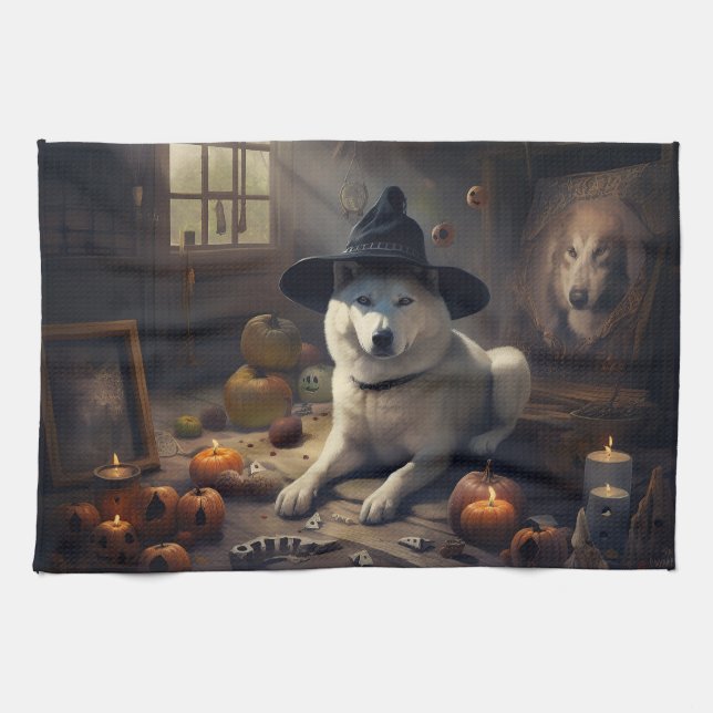 Akita Pumpkins Halloween Scary Kökshandduk (Horisontell)