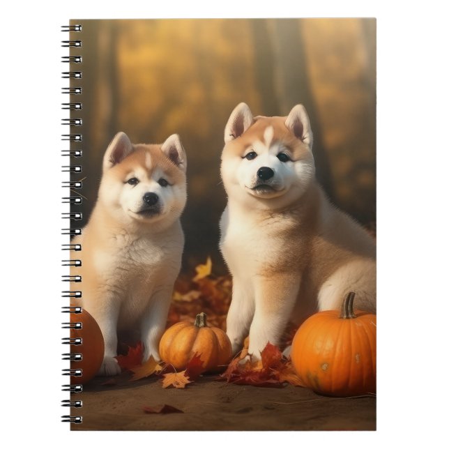 Akita Puppy Autumn Delight Pumpkin Anteckningsbok (Framsidan)