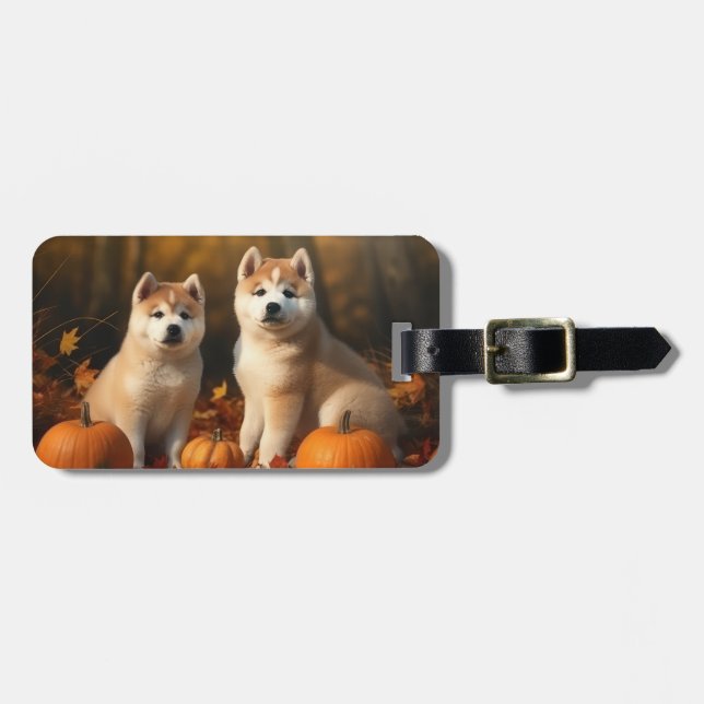 Akita Puppy Autumn Delight Pumpkin Bagagebricka (Horisontell Framsida)