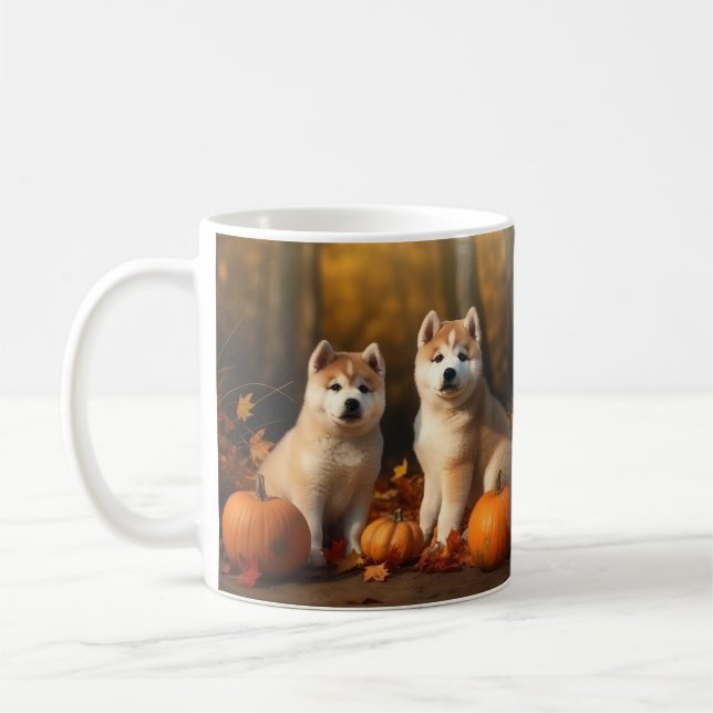 Akita Puppy Autumn Delight Pumpkin Kaffemugg (Vänster)