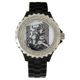 Akita Rhinestone med Black Enamel Armbandsur