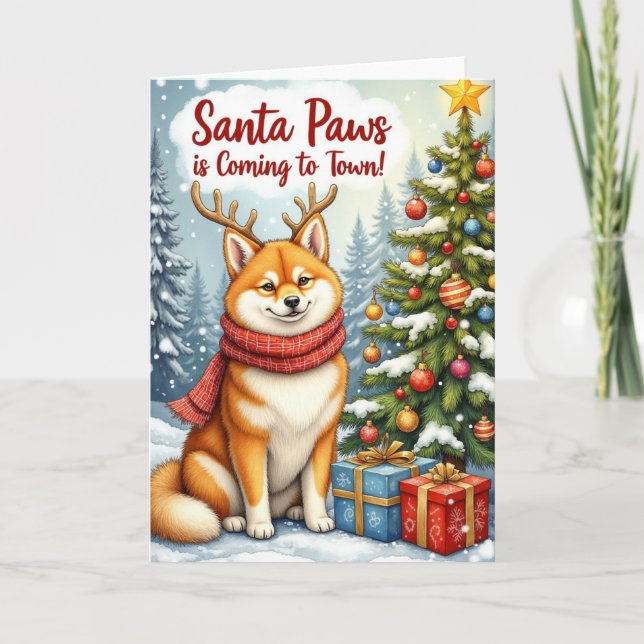 Akita Santa Paws Högtidliga Hälsning Kort (Framsida)